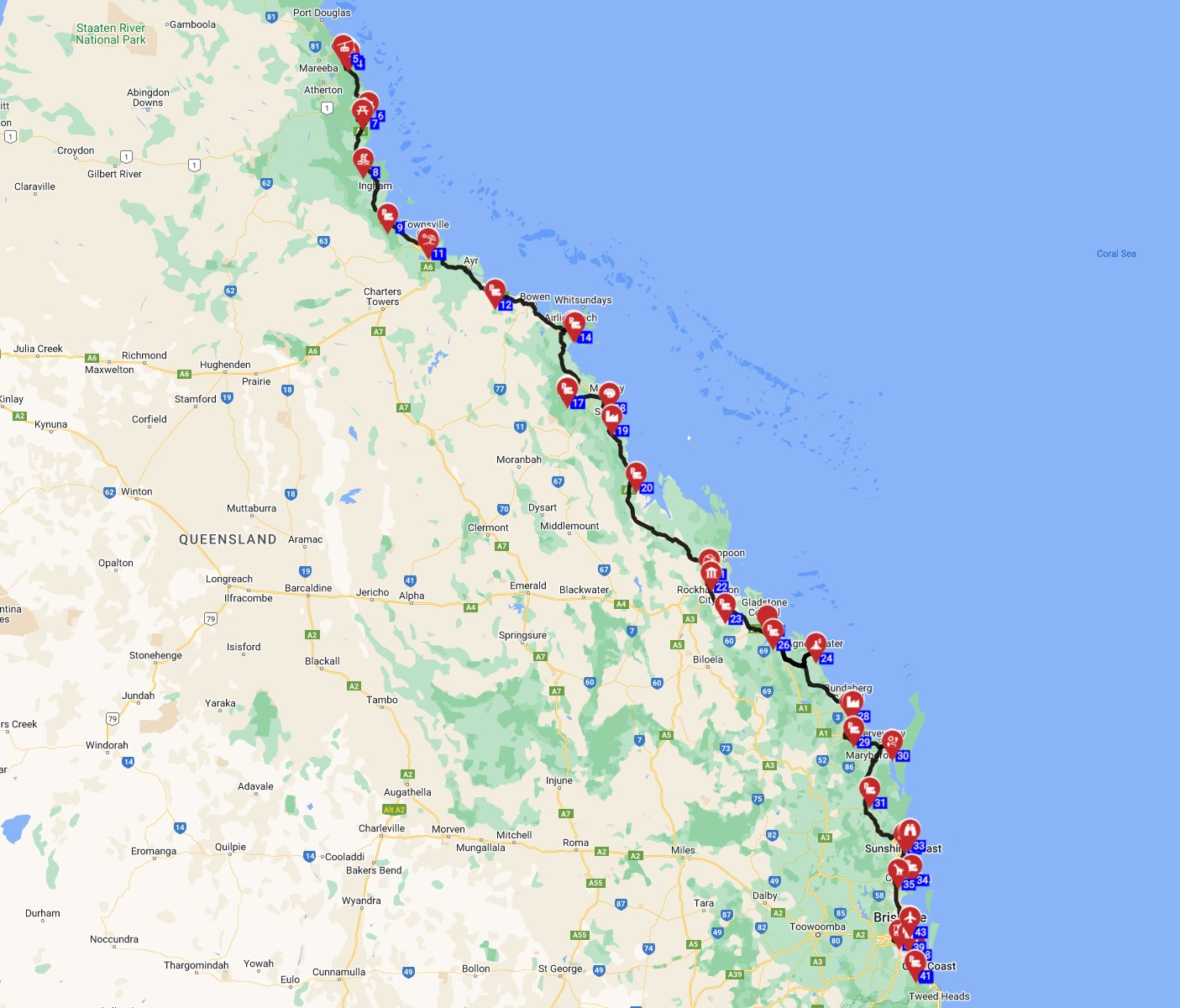 Map for Cairns to Brisbane - Pacific Pathway